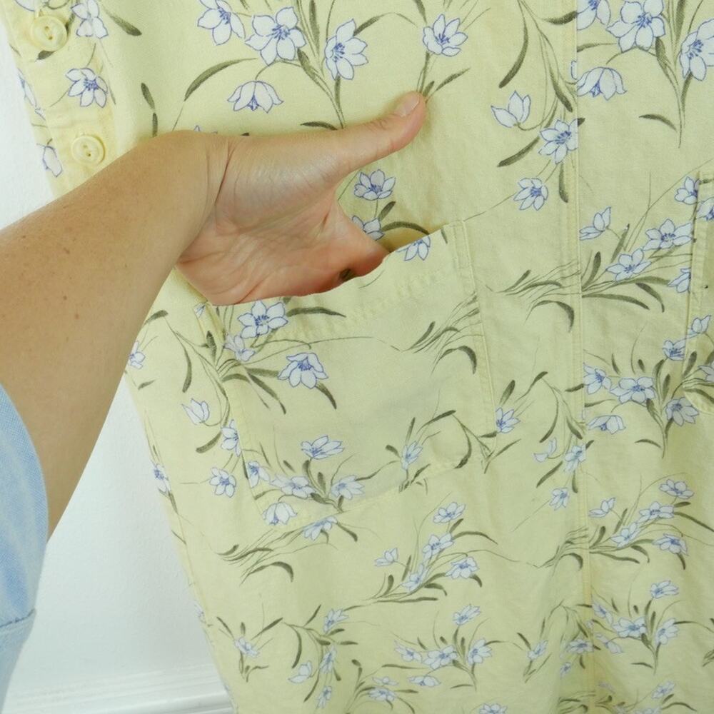 Vintage 90s Linen Blend Dress Large Butter Yellow Dainty Floral Maxi Cottagecore - Picture 4 of 7